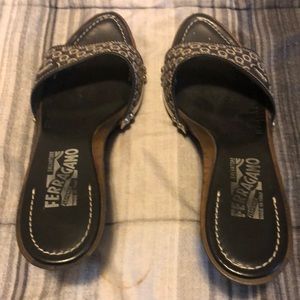 Ferragamo slides , some damage to heels please review photos closely